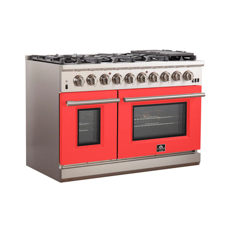 Forno 48-Inch Capriasca Gas Range with 8 Gas Burners and Convection Oven in Stainless Steel with Red Door (FFSGS6260-48RED)