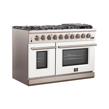 Forno 48-Inch Capriasca Gas Range with 8 Gas Burners and Convection Oven in Stainless Steel with White Door (FFSGS6260-48WHT)