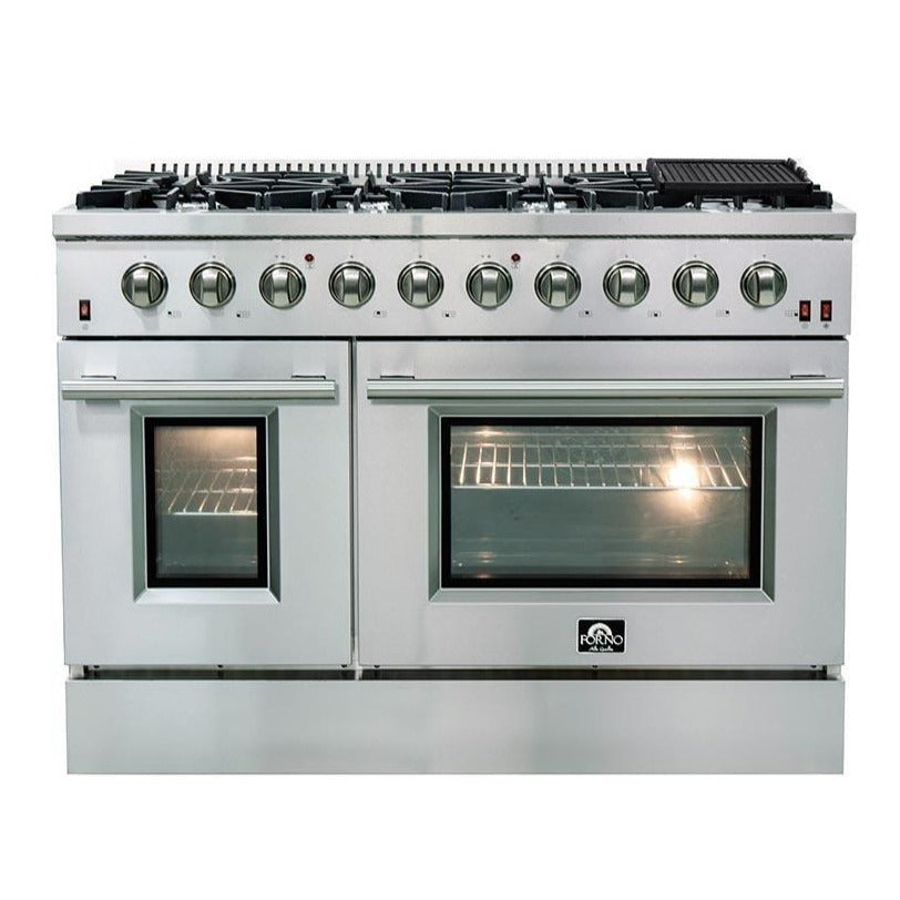 Forno 48-Inch Galiano Gas Range with 8 Burners and Reversible Griddle in Stainless Steel (FFSGS6244-48)