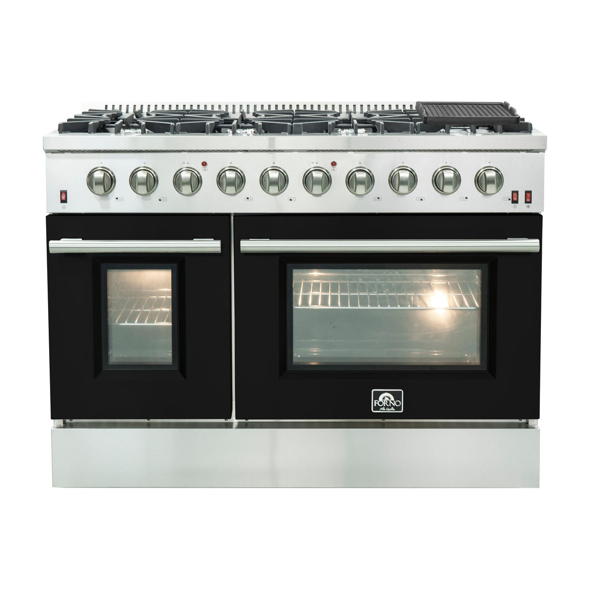 Forno 48-Inch Galiano Gas Range with 8 Gas Burners and Convection Oven in Stainless Steel with Black Door (FFSGS6244-48BLK)
