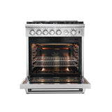 Forno 3-Piece Appliance Package - 30-Inch Gas Range, Refrigerator with Water Dispenser,& Wall Mount Hood in Stainless Steel