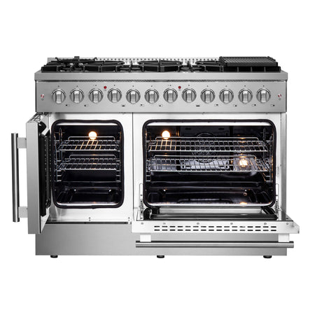 Forno 48-Inch Galiano Dual Fuel Range with 8 Gas Burners, 107,000 BTUs, & French Door Electric Oven in Stainless Steel (FFSGS6356-48)