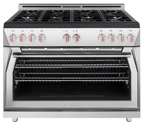 Forza 3-Piece Appliance Package - 48-Inch Gas Range, 24-Inch Tall Premium Range Hood, & 24-Inch Dishwasher in Stainless Steel