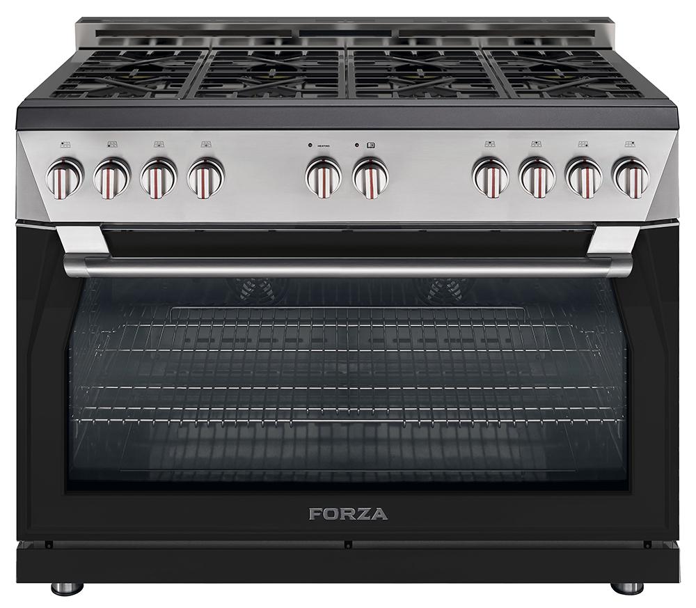 Forza 48-Inch 7.8 cu. ft. Stainless Steel Pro-Style Gas Range in Audace Black (FR488GN-K)