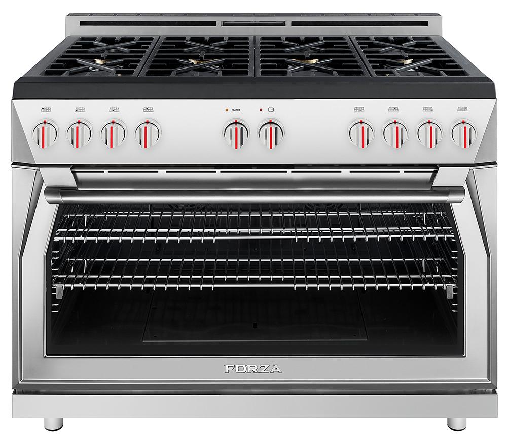 Forza 48-Inch 7.8 cu. ft. Stainless Steel Pro-Style Gas Range in Radicale Red (FR488GN-R)