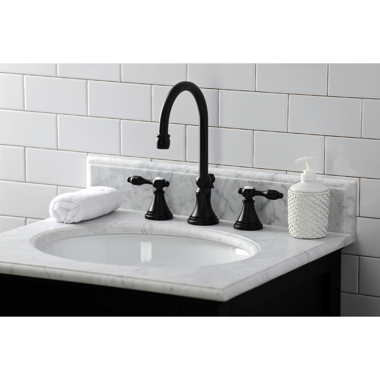 Kingston Brass KS2980TAL Tudor Widespread Bathroom Faucet with Brass Pop-Up, Matte Black