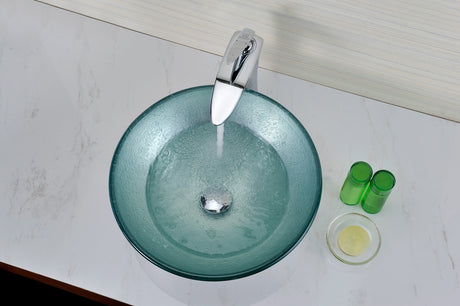 ANZZI S195 Komupau Series Deco-Glass Vessel Sink in Churning Silver