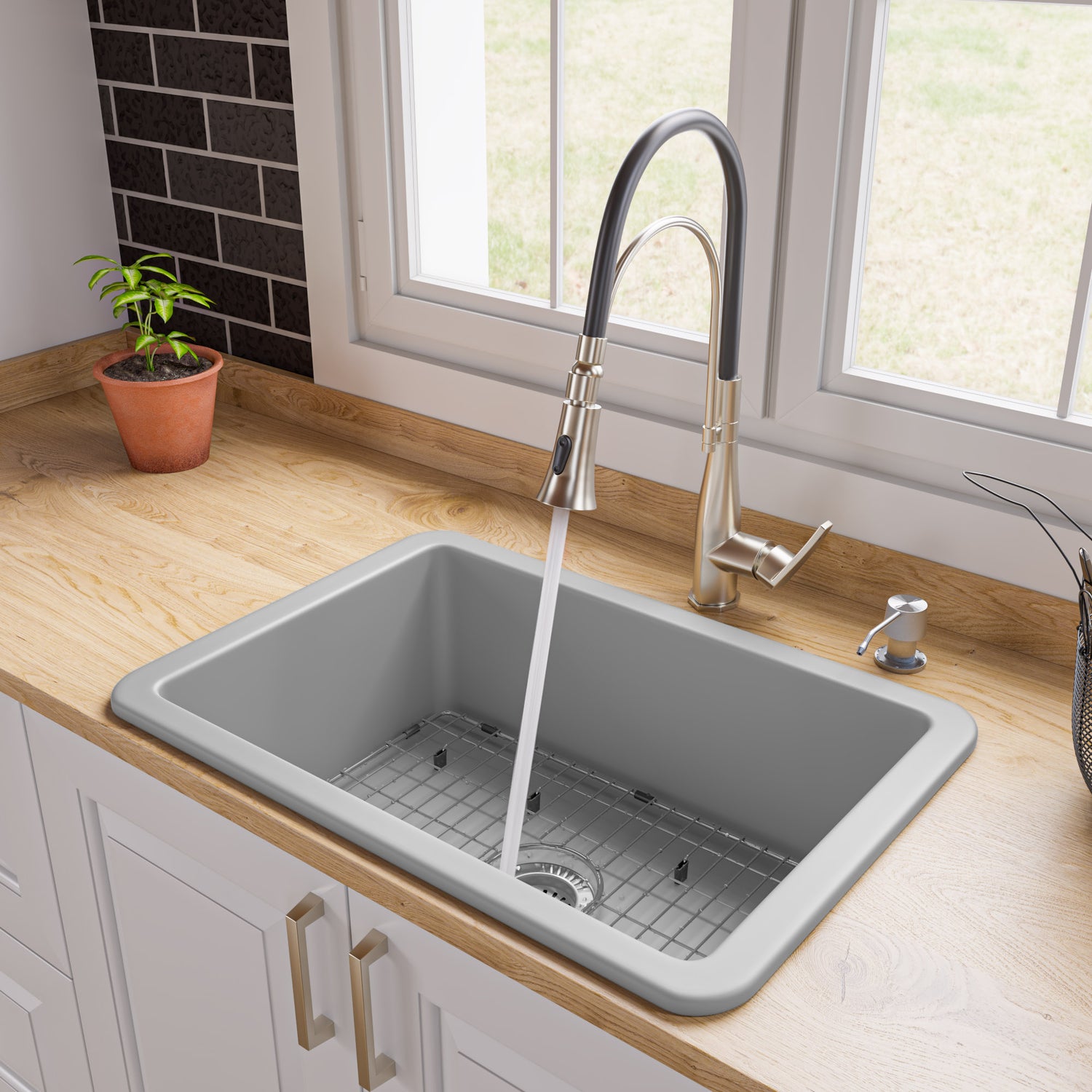 Gray Matte 27" x 18" Fireclay Undermount / Drop In Firelcay Kitchen Sink