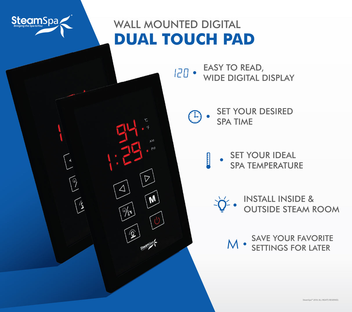 SteamSpa Executive 4.5 KW QuickStart Acu-Steam Bath Generator Package with Built-in Auto Drain and Install Kit in Matte Black | Steam Generator Kit with Dual Control Panel Steamhead 240V | EXT450MB-A EXT450MB-A