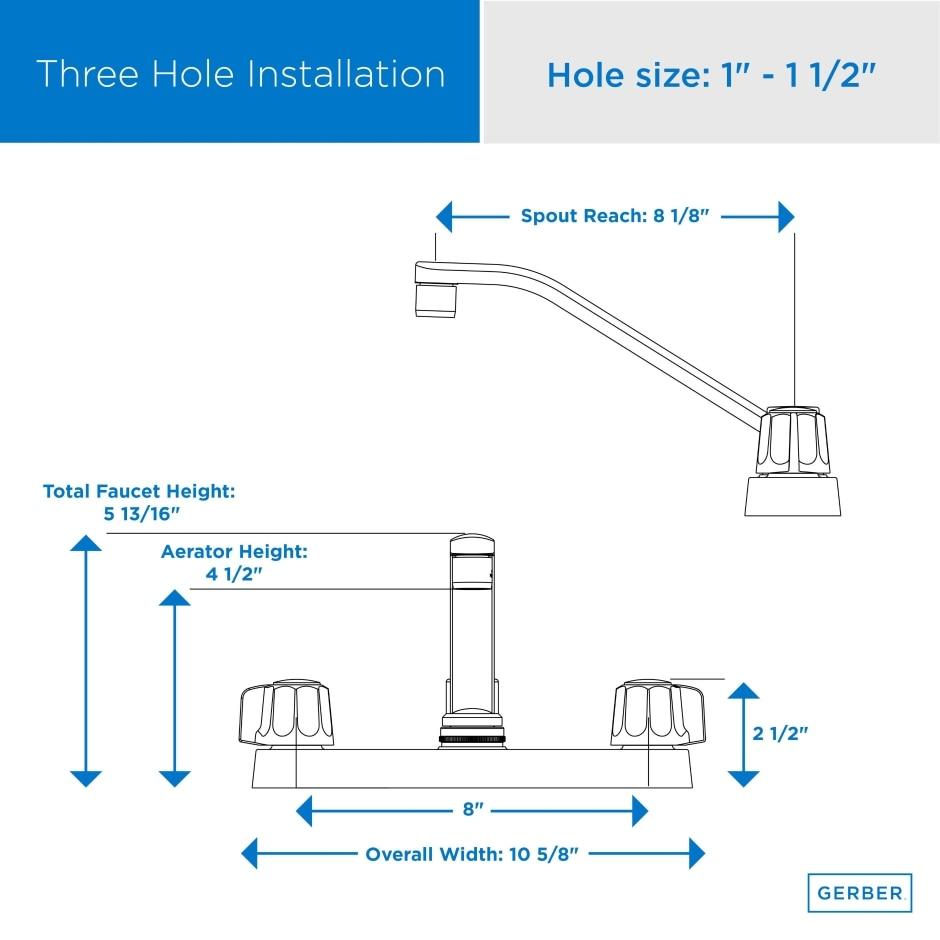 Gerber G0742406 Chrome Classics Two Handle Kitchen Faucet Deck Plate MOUNTED...