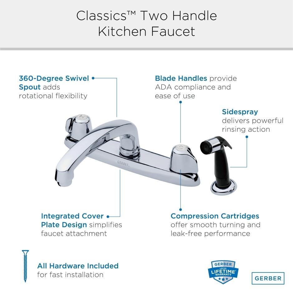 Gerber G0042216 Chrome Classics Two Handle Kitchen Faucet Deck Plate MOUNTED...