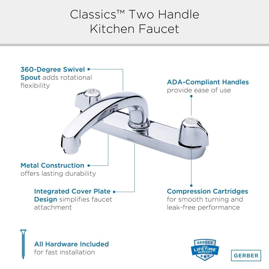 Gerber G0042416 Chrome Classics Two Handle Kitchen Faucet Deck Plate MOUNTED...