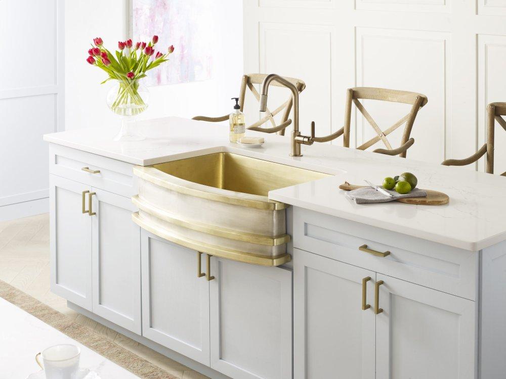 Thompson Traders Quintana Farmhouse Kitchen Sink Quintana KCKS33 Satin Brass and Burnished Nickel
(Smooth)