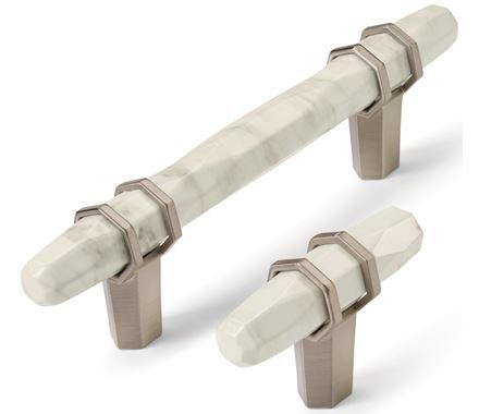 Amerock Cabinet Pull Marble White/Satin Nickel  6-5/16 inch (160 mm) Center to Center Carrione 1 Pack Drawer Pull Drawer Handle Cabinet Hardware