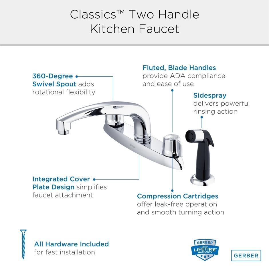 Gerber G0742216 Chrome Classics Two Handle Kitchen Faucet Deck Plate MOUNTED...