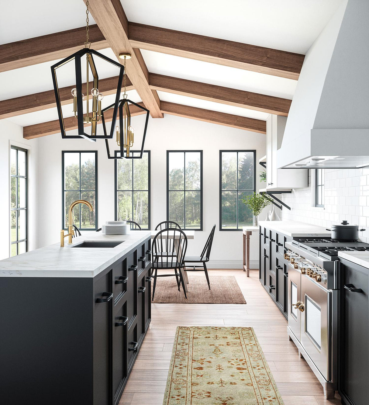 Capital Lighting 344541KM Maren 4 Light Pendant Flat Black and Matte Brass