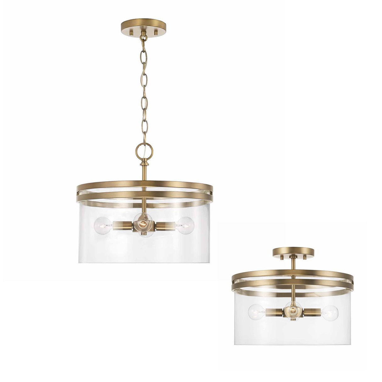 Capital Lighting 248741AD Fuller 4 Light Dual Mount Semi-Flush/Pendant Aged Brass