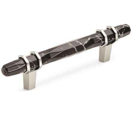 Amerock BP36648MBKPN Carrione Cabinet Pull, 3-3/4 in (96 mm) Center-to-Center, Marble Black/Polished Nickel