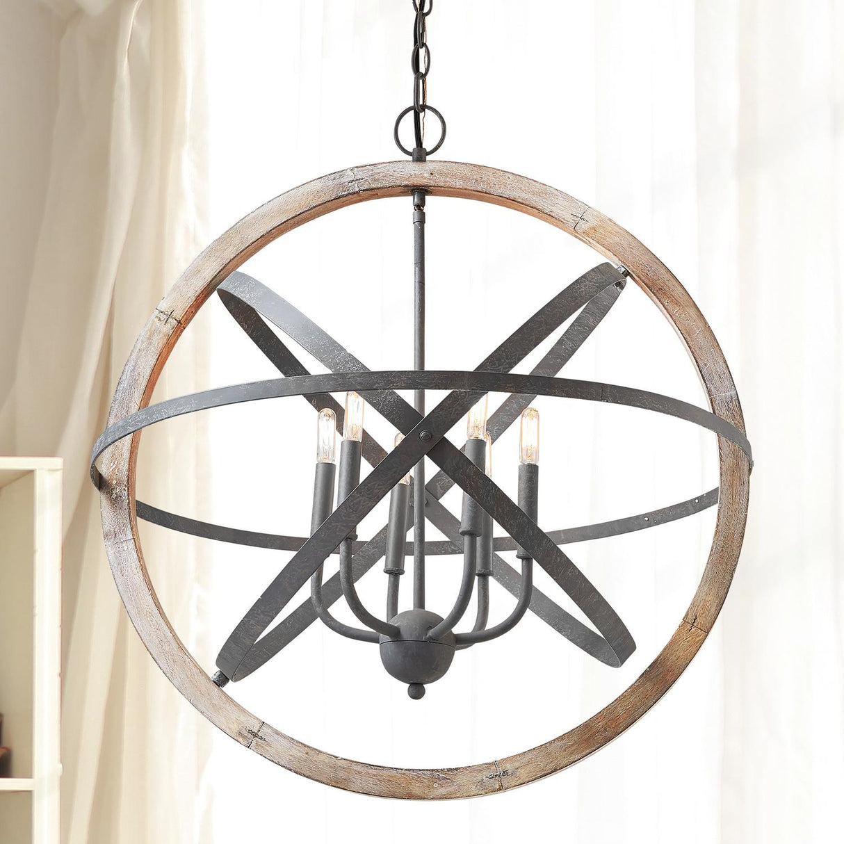 Capital Lighting 330561IW Bluffton 6 Light Pendant Iron and Wood