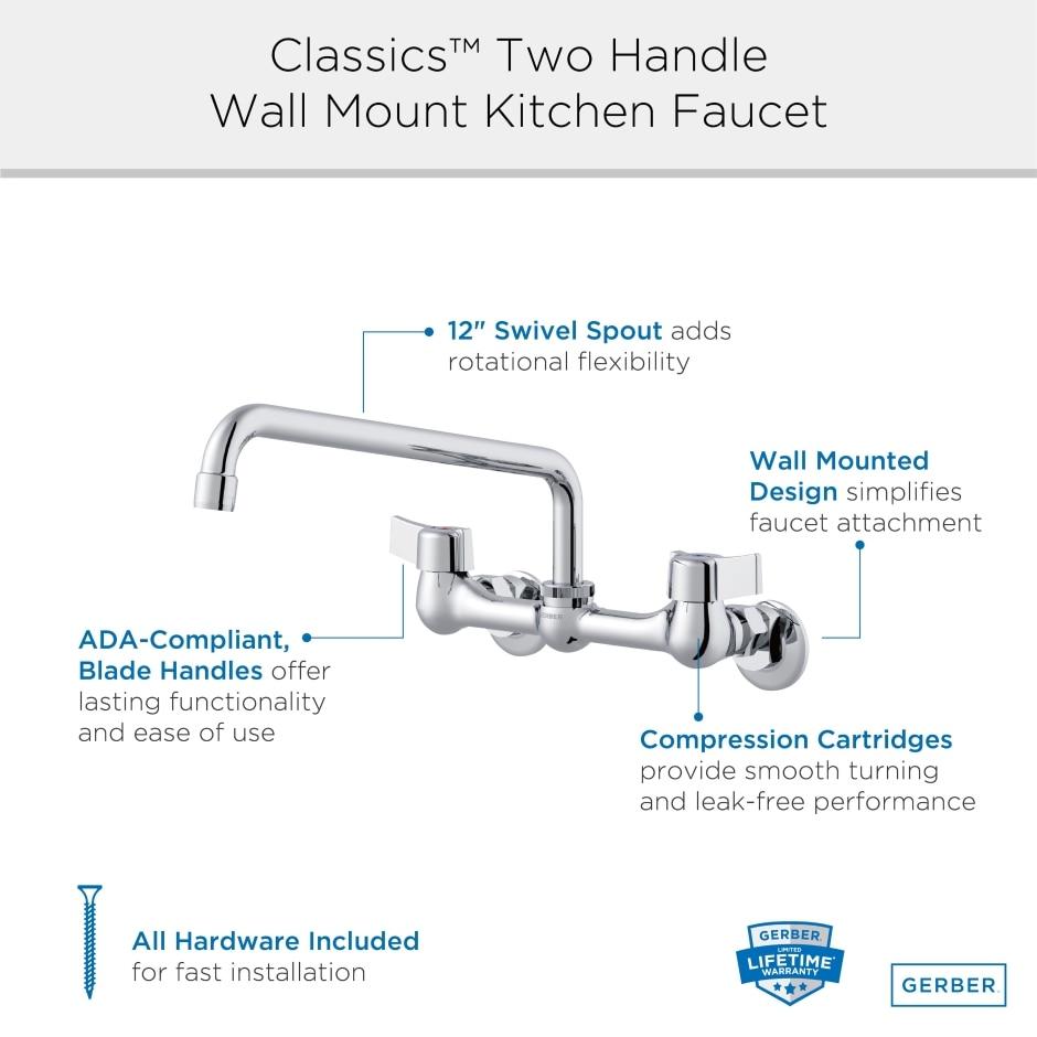 Gerber G0042630 Chrome Classics Two Handle Wall Mount Kitchen Faucet W/ 12" ...