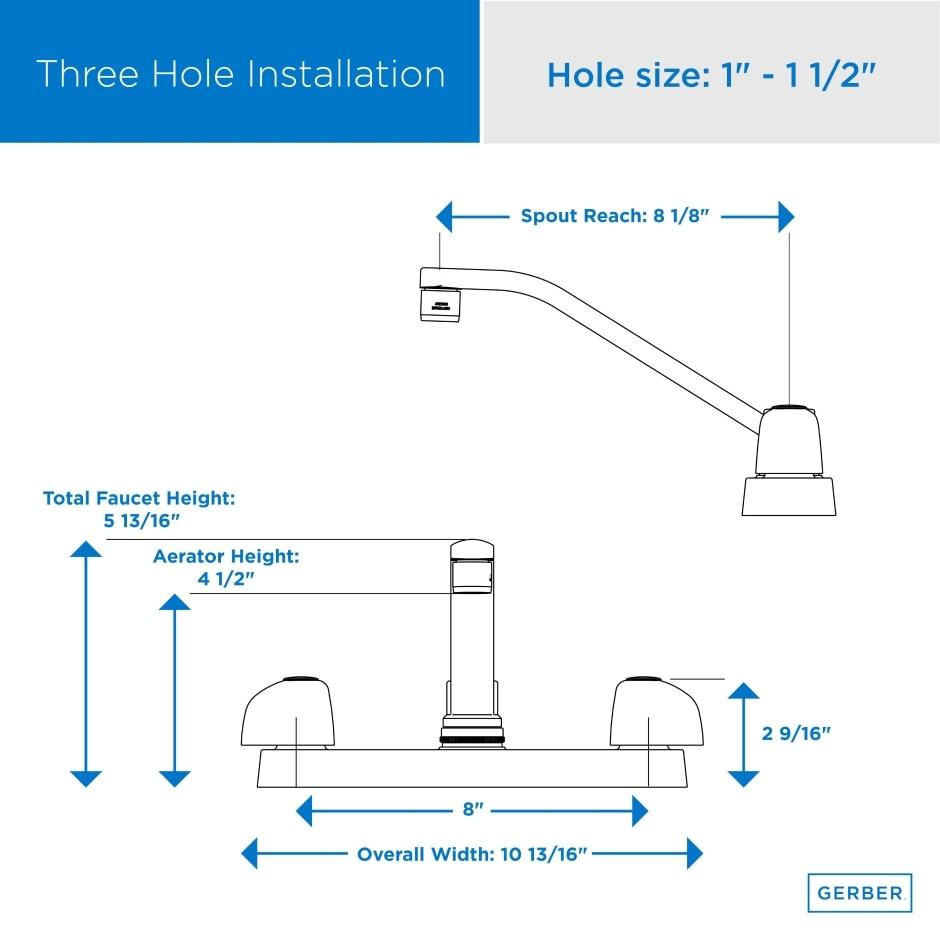 Gerber G0042406 Chrome Classics Two Handle Kitchen Faucet Deck Plate MOUNTED...