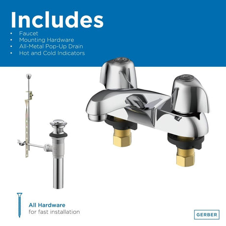 Gerber G0043431 Chrome Classics Two Handle Centerset Lavatory Faucet W/ META...