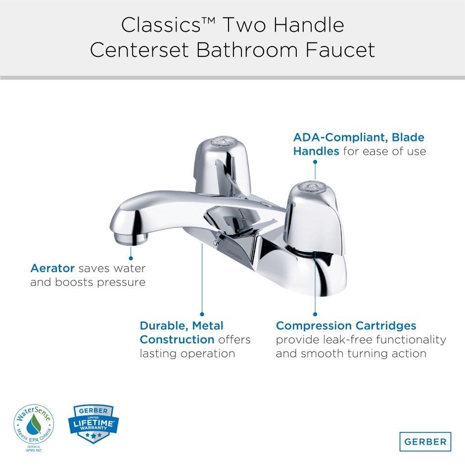 Gerber G004341165 Chrome Classics Two Metal Handle Centerset Lavatory Faucet W...