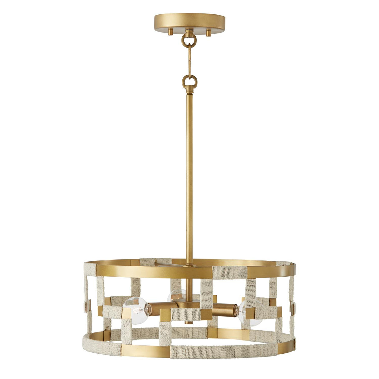 Capital Lighting 241031NL Hala 3 Light Semi-Flush Bleached Natural Jute and Patinaed Brass