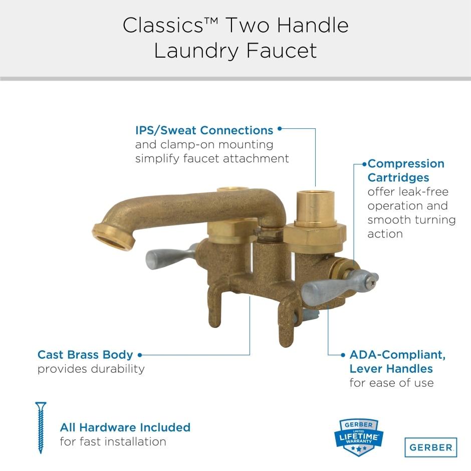 Gerber G0049535 Rough Brass Classics Two Handle Clamp On Laundry Faucet W/ I...