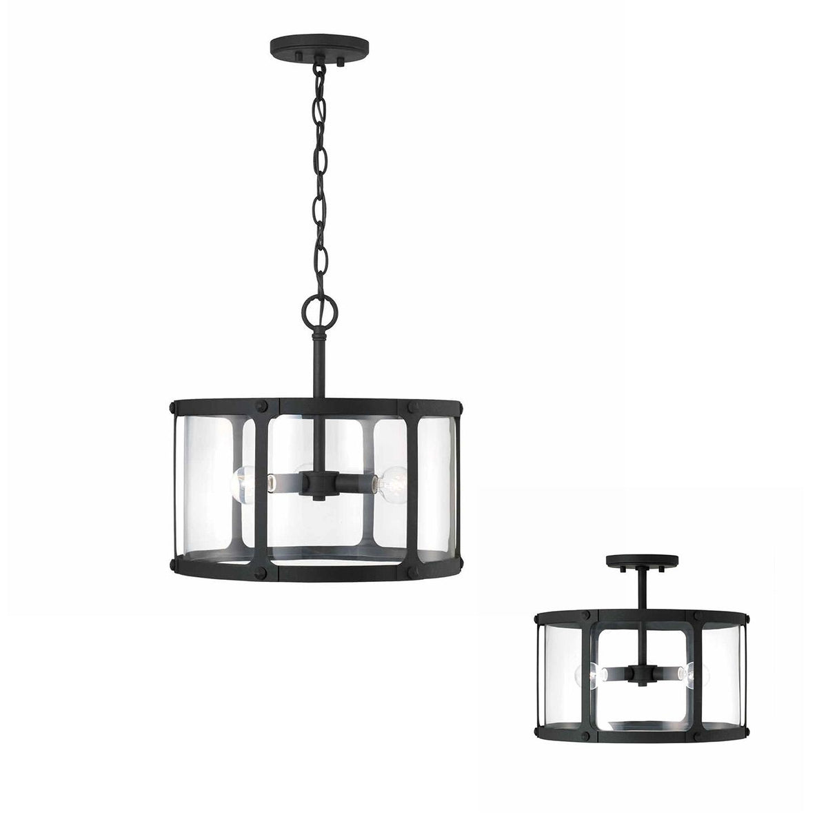 Capital Lighting 244931BI Brennen 3 Light Semi-Flush Black Iron