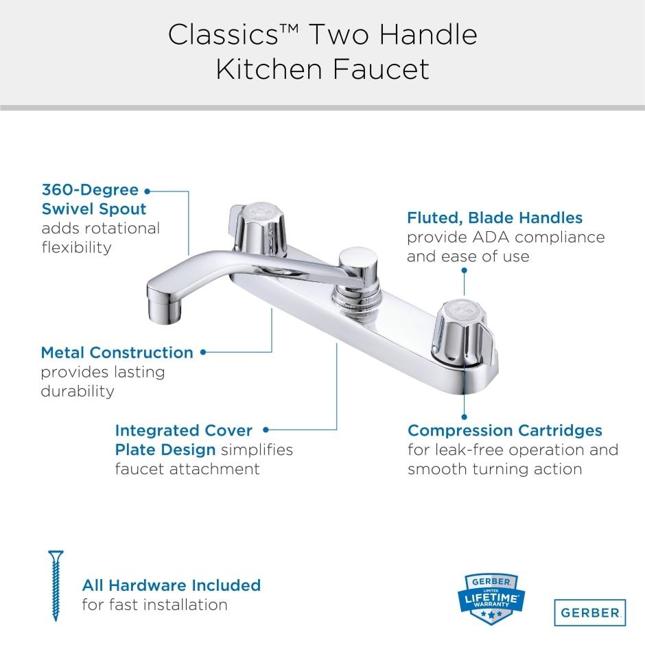 Gerber G0742406 Chrome Classics Two Handle Kitchen Faucet Deck Plate MOUNTED...