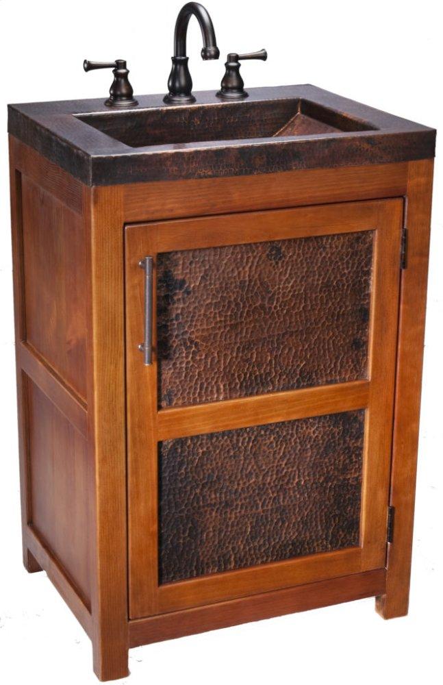Thompson Traders Petit Rustic Vanity Lerma Chica VTS Sink: Aged Copper
(Hammered)
Vanity: Wood with Integrated Aged Copper Countertop and Sink