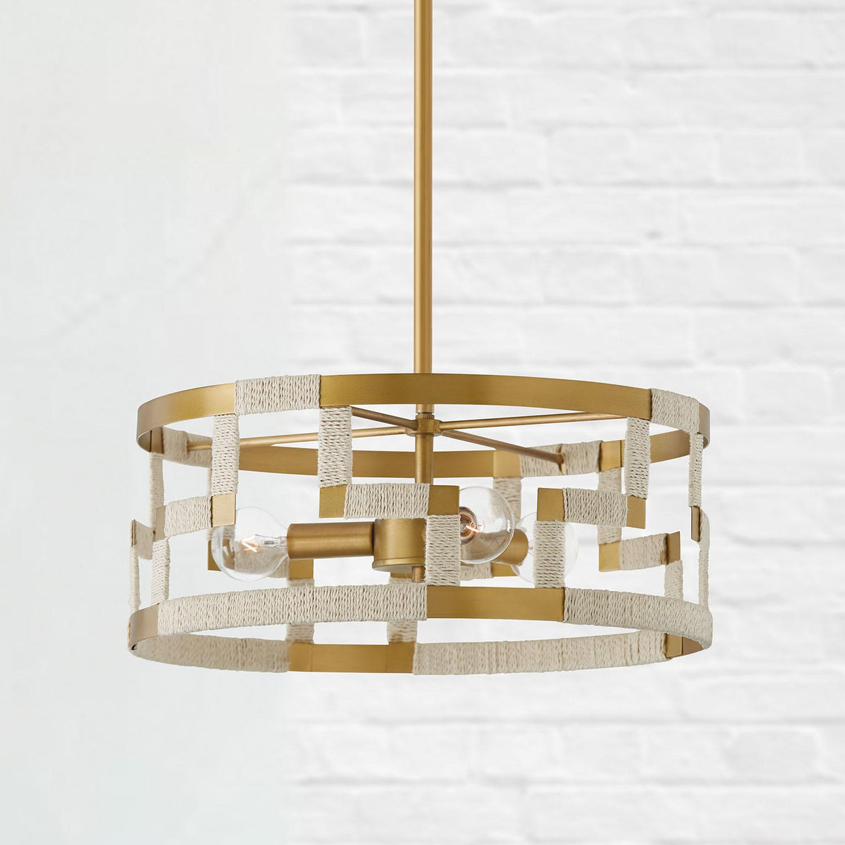 Capital Lighting 241031NL Hala 3 Light Semi-Flush Bleached Natural Jute and Patinaed Brass