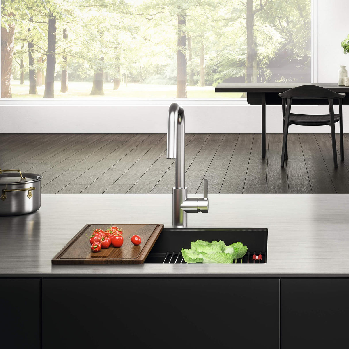 FRANKE PKG11031ONY-WKC Peak Workcenter 32.0-in. x 18.8-in. Onyx Granite Undermount Single Bowl Kitchen Sink In Onyx