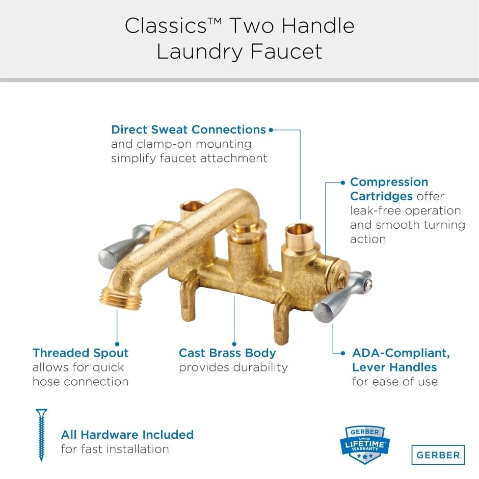 Gerber G0049531 Rough Brass Classics Two Handle Clamp On Laundry Faucet W/ D...
