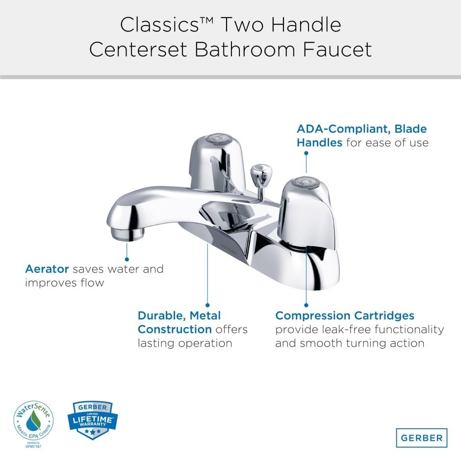 Gerber G0043431 Chrome Classics Two Handle Centerset Lavatory Faucet W/ META...