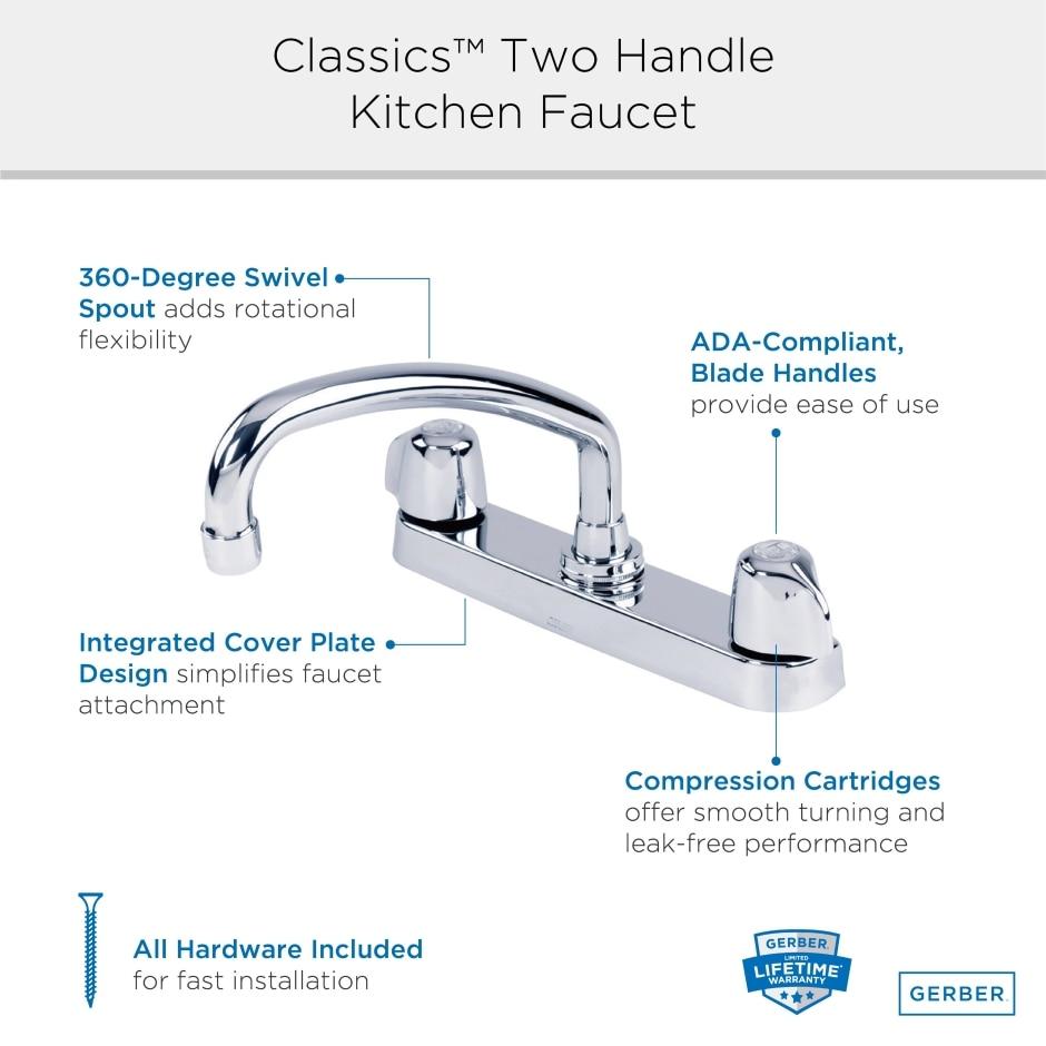 Gerber G0042426 Chrome Classics Two Handle Kitchen Faucet Deck Plate MOUNTED...