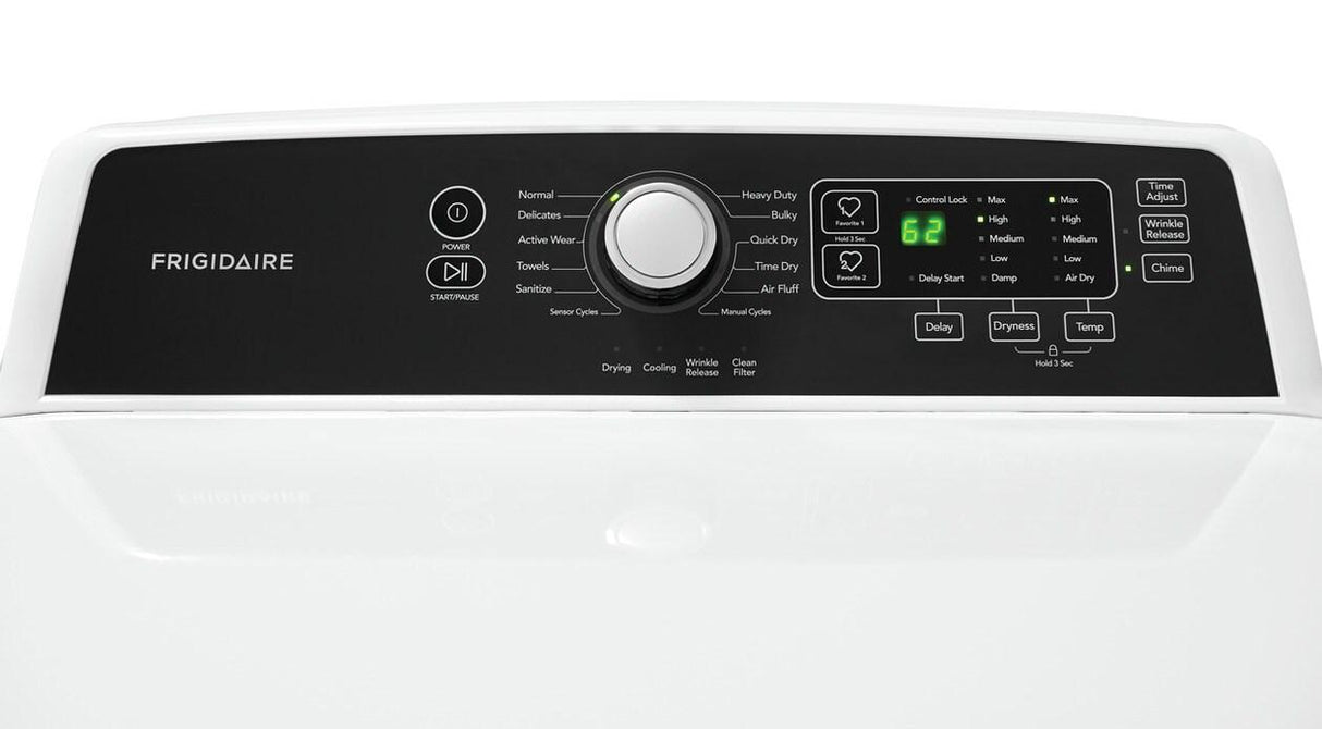 Frigidaire FFRE4120SW 6.7 CF Elec Dryer,10 Cycles,Revers Door,SS Drum,Moisture Sensor