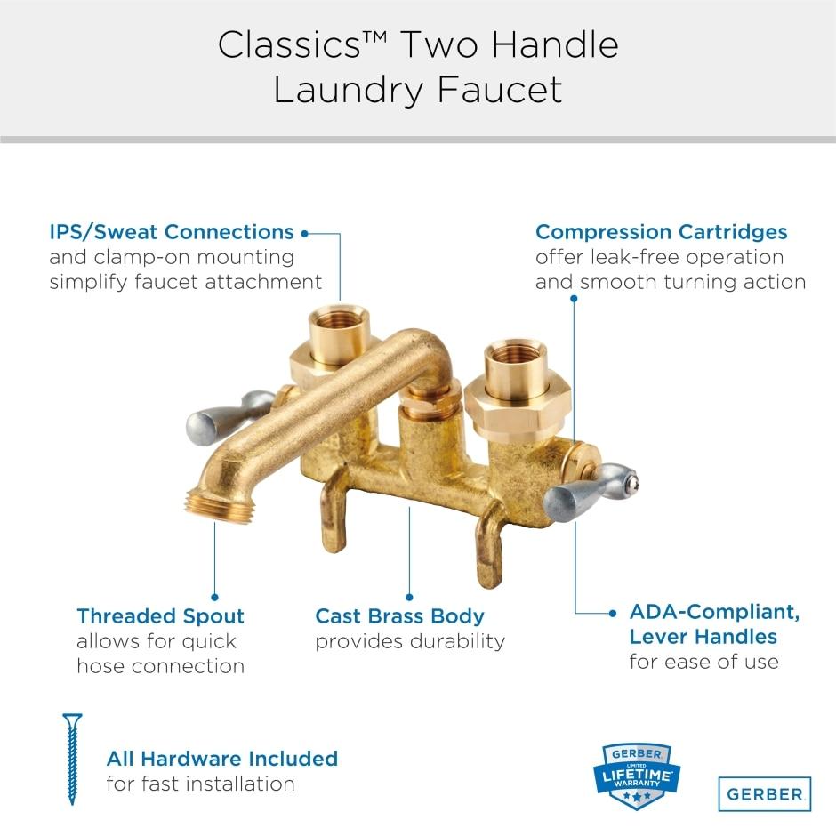 Gerber G0049530 Rough Brass Classics Two Handle Clamp On Laundry Faucet W/ I...