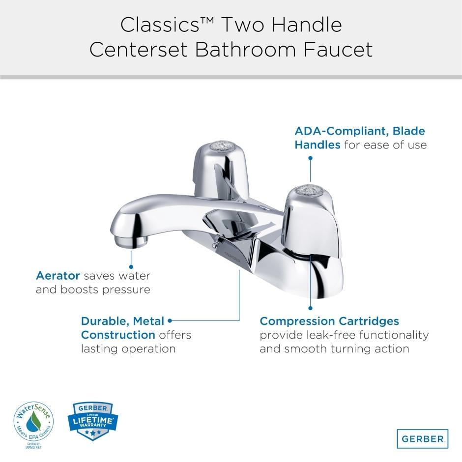 Gerber G0043411 Chrome Classics Two Metal Handle Centerset Lavatory Faucet W...
