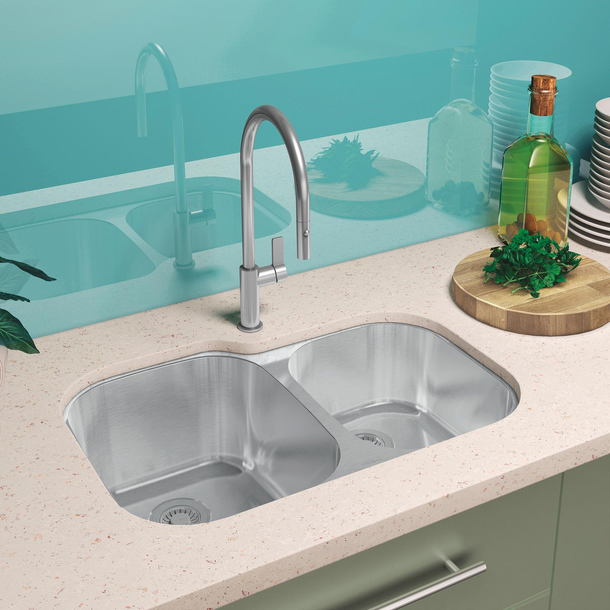 FRANKE RGX160 Regatta 31.5-in. x 20.5-in. 18 Gauge Stainless Steel Undermount Double Bowl Kitchen Sink - RGX160 In Silk