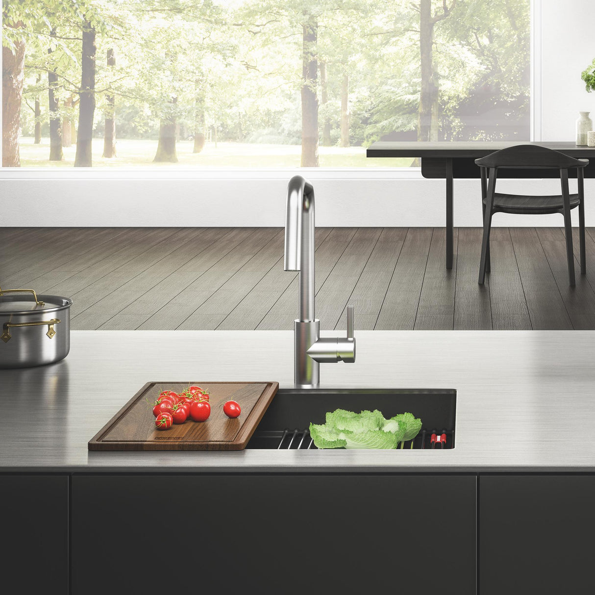 FRANKE PKG11031MBK-WKC Peak Workcenter 32.0-in. x 18.8-in. Matte Black Granite Undermount Single Bowl Kitchen Sink In Matte Black