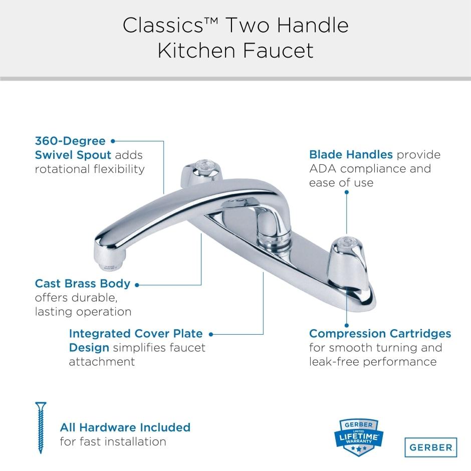Gerber G0042116 Chrome Classics Two Handle Kitchen Faucet Deck Plate MOUNTED...