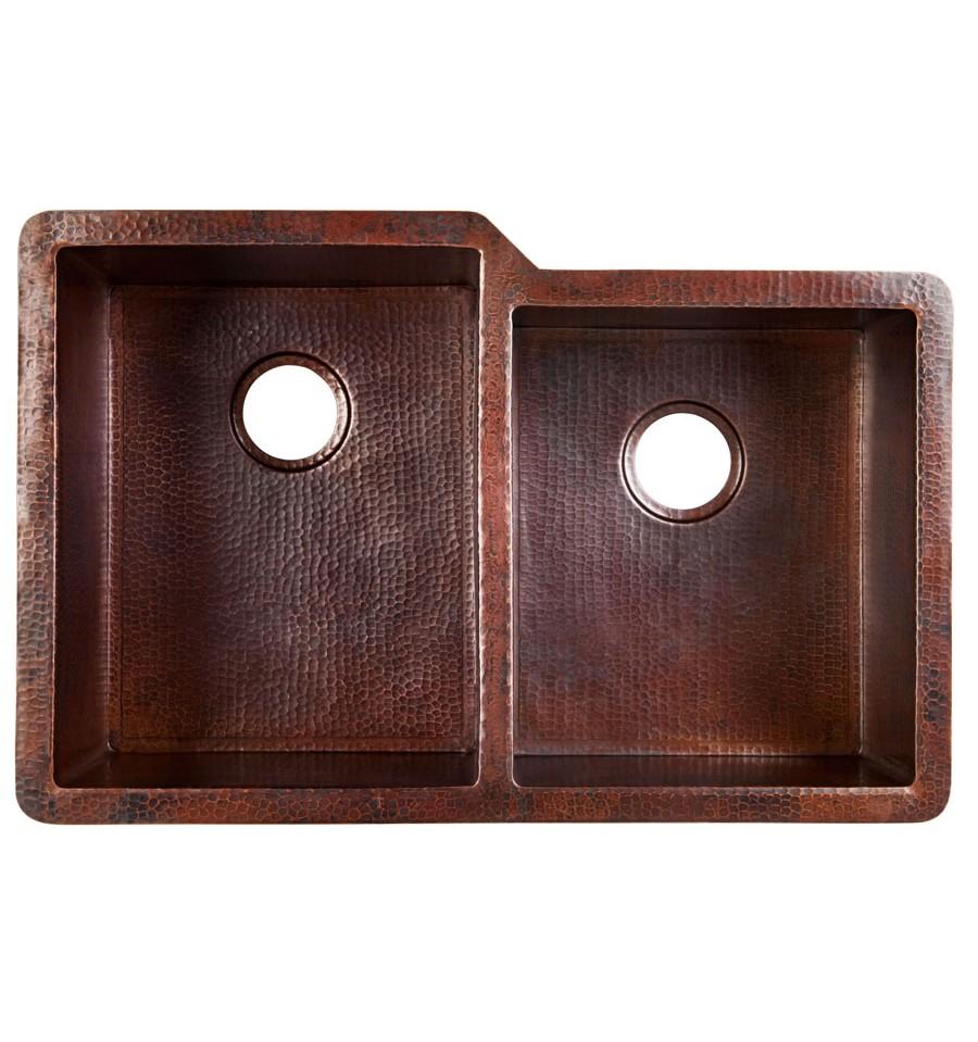 Thompson Traders 60/40 Black Copper Kitchen Sink Hidalgo KDU-6040BC Aged Copper
(Hammered)