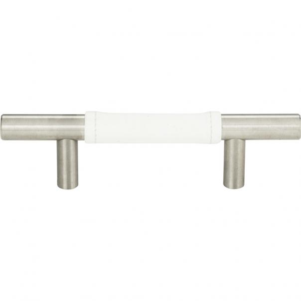 Atlas Homewares Zanzibar White Leather Pull 3 Inch (c-c) Brushed Nickel