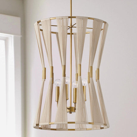Capital Lighting 541141NP Bianca 4 Light Foyer Bleached Natural Rope and Patinaed Brass
