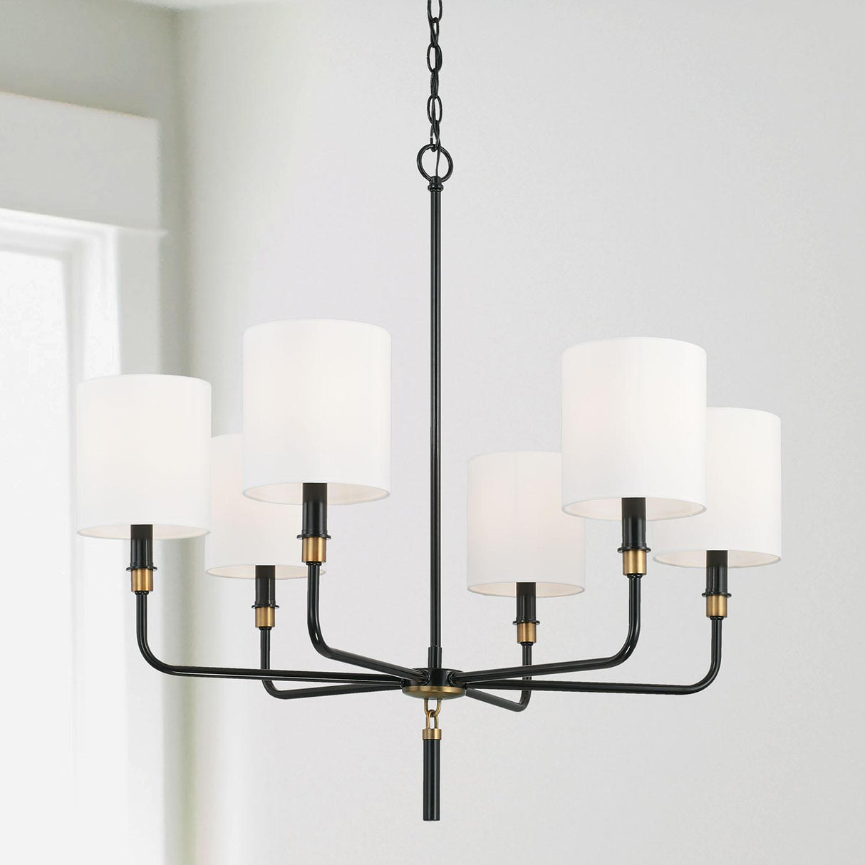 Capital Lighting 441961YA-702 Beckham 6 Light Chandelier Glossy Black and Aged Brass