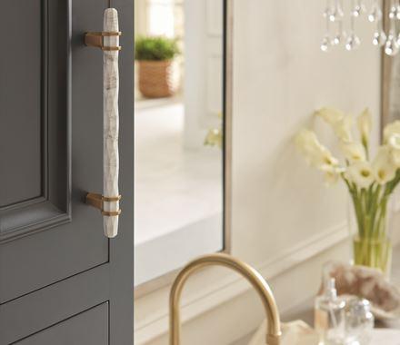 Amerock Cabinet Pull Marble White/Golden Champagne 6-5/16 inch (160 mm) Center to Center Carrione 1 Pack Drawer Pull Drawer Handle Cabinet Hardware