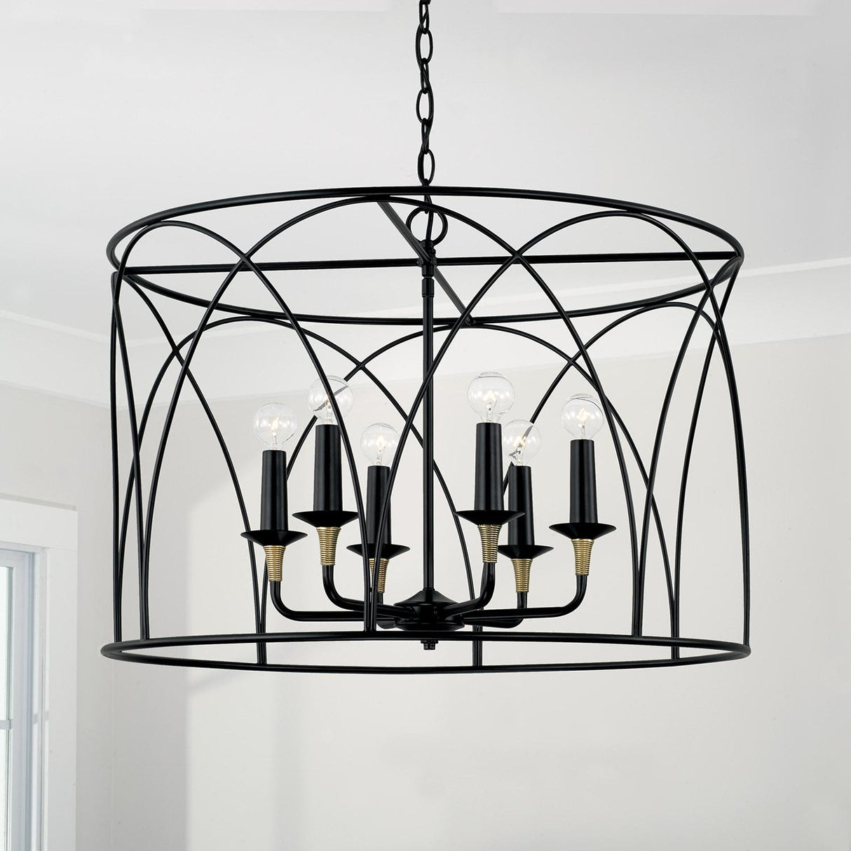 Capital Lighting 345661KB Amara 6 Light Pendant Matte Black with Brass