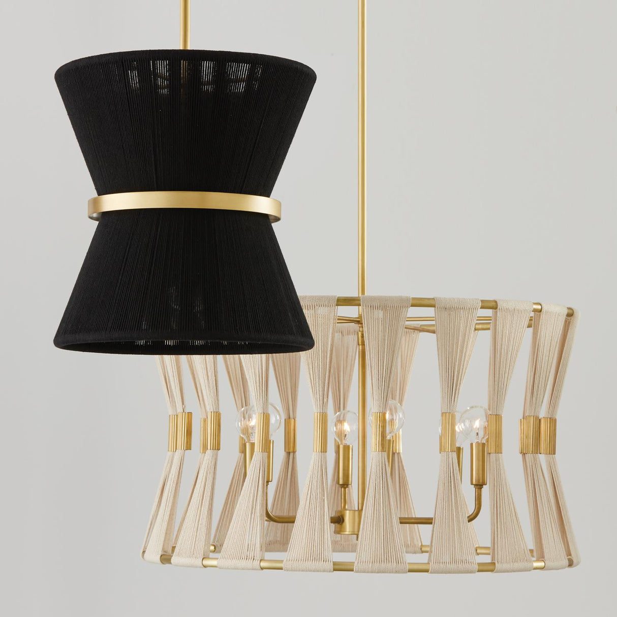 Capital Lighting 341161NP Bianca 6 Light Pendant Bleached Natural Rope and Patinaed Brass